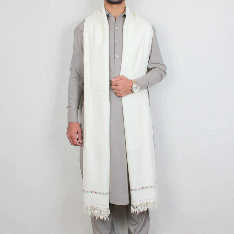 Pure Wool Lightweight White Shawl