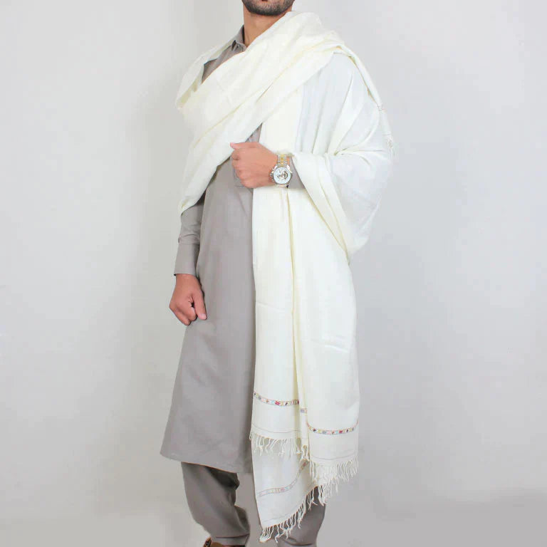 Pure Wool Lightweight White Shawl