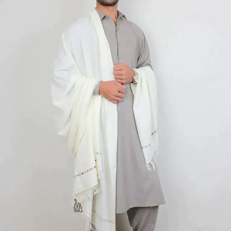 Pure Wool Lightweight White Shawl