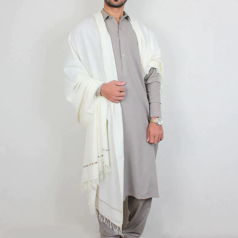 Pure Wool Lightweight White Shawl